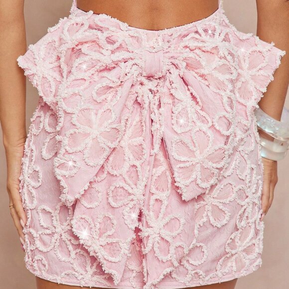 Baby Pink Preppy Women's Glitter 3D Floral Mini Dress - Picture 6 of 8